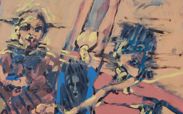 Mark Krause - Bass, Sax und Ritmo mit Muse 2013 Öl-Acryl auf Leinwand 182 x 150 cm